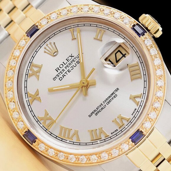 Rolex Men's Sapphire Diamond Two Tone Watch 36mm Dial - Picture 1 of 7